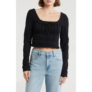 NWT! Free People Scarlett Smocked Crop Top in Black Size Small